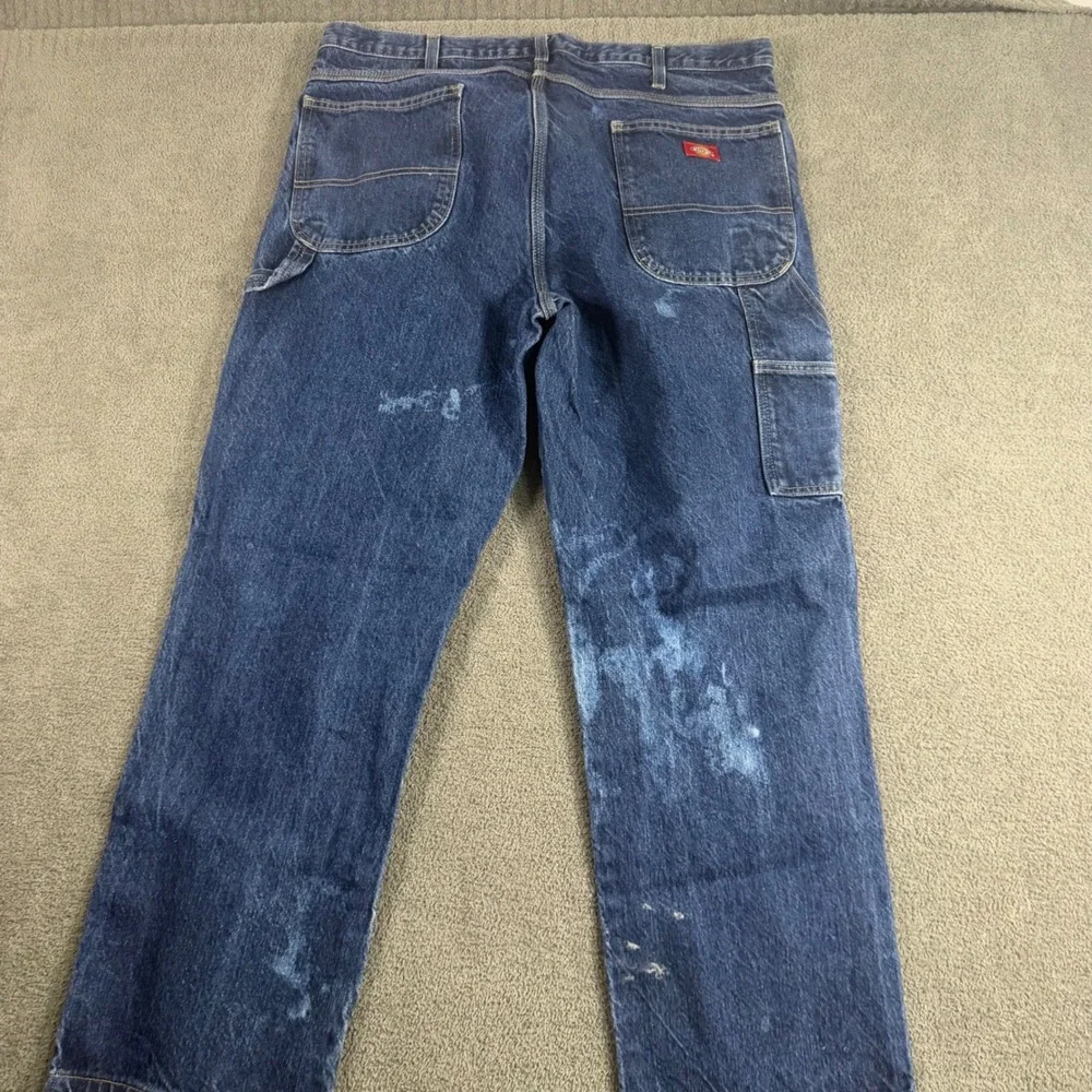 Dickies Mens Relaxed Fit Carpenter Jeans Blue Bleached Distressed 38x32 Utility